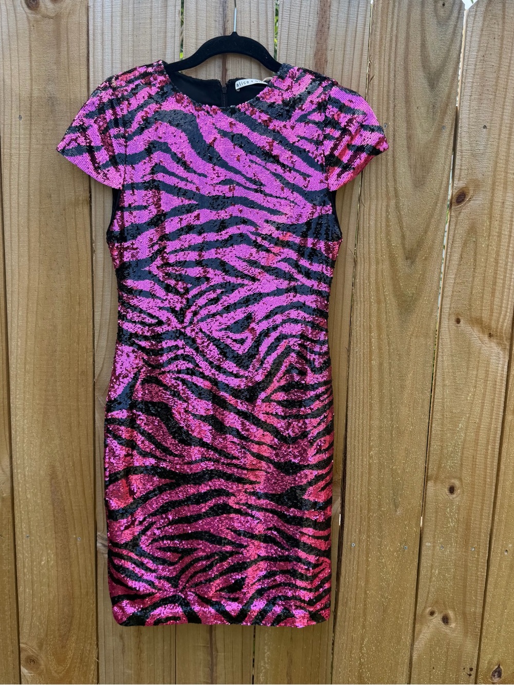 Alice + Olivia Hot Pink and Black Sequin Zebra Mini Dress